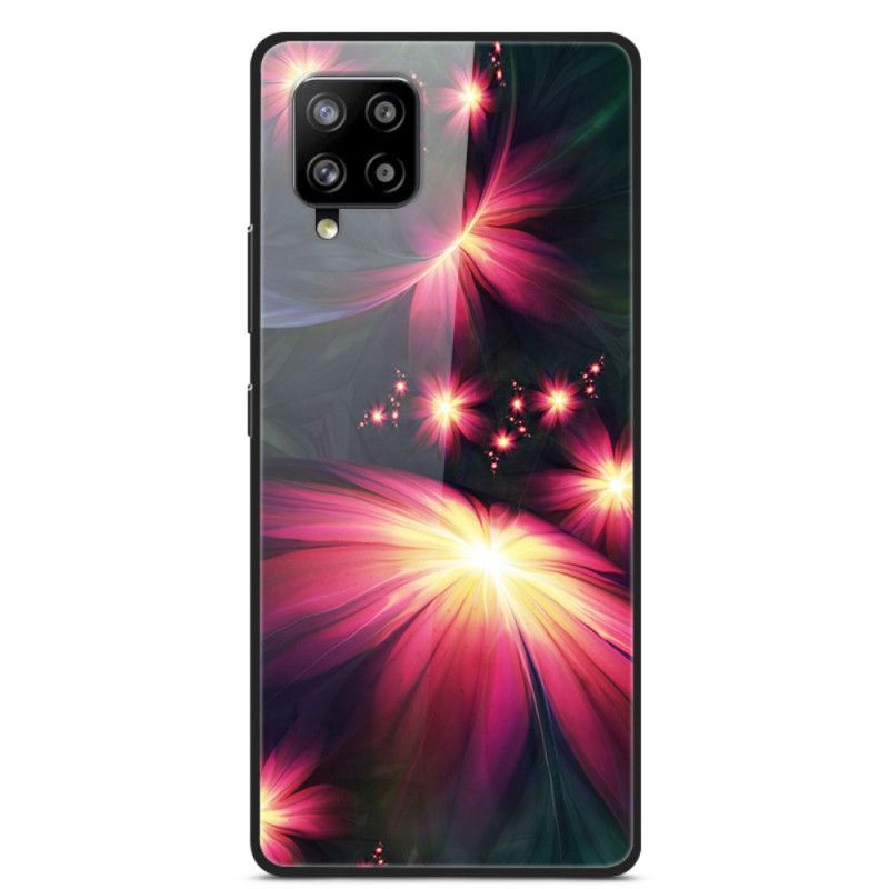 Cover Samsung Galaxy A42 5G Rød Fancy Blomster I Hærdet Glas Beskyttelse