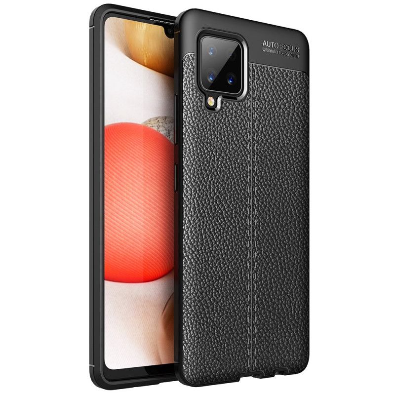 Cover Samsung Galaxy A42 5G Sort Dobbelt Line Lychee Læder Effekt