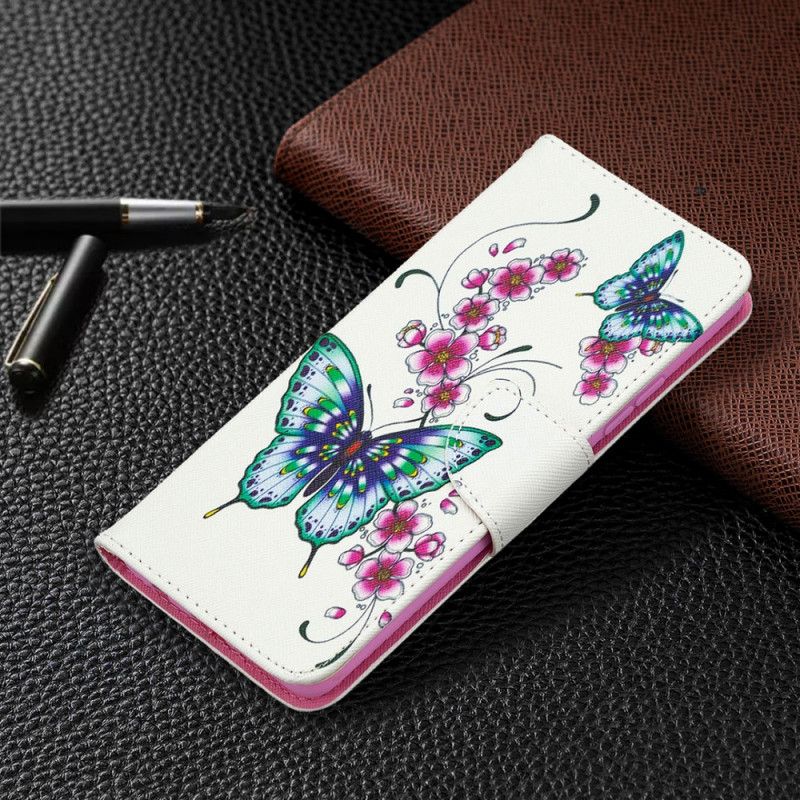 Flip Cover Læder for Samsung Galaxy A42 5G Akvarel Sommerfugle