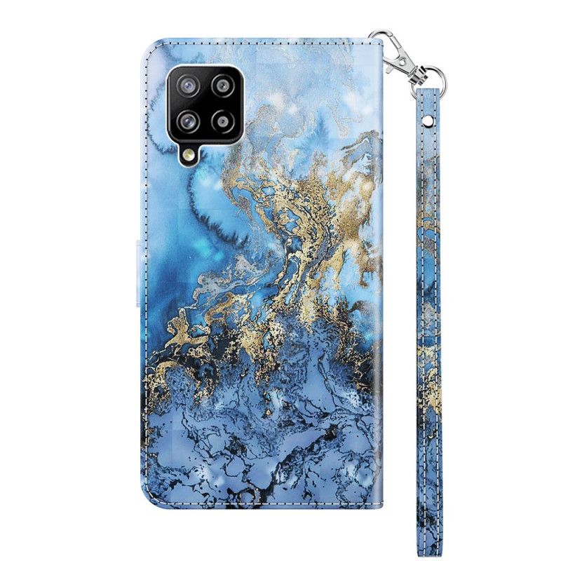 Flip Cover Læder Samsung Galaxy A42 5G Designer Marmor Lysplet Med Rem Original