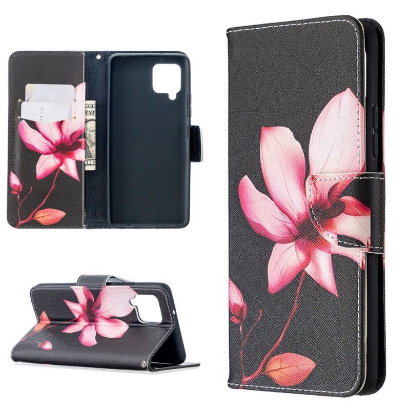 Flip Cover Læder Samsung Galaxy A42 5G Lyserød Blomst Original