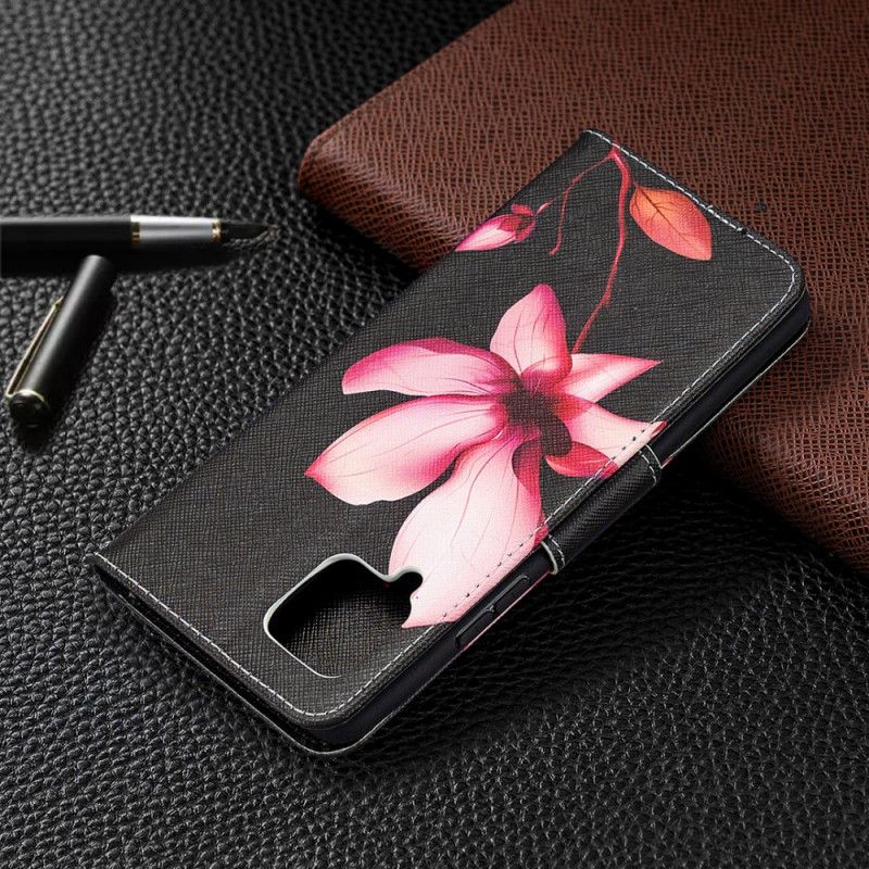 Flip Cover Læder Samsung Galaxy A42 5G Lyserød Blomst Original