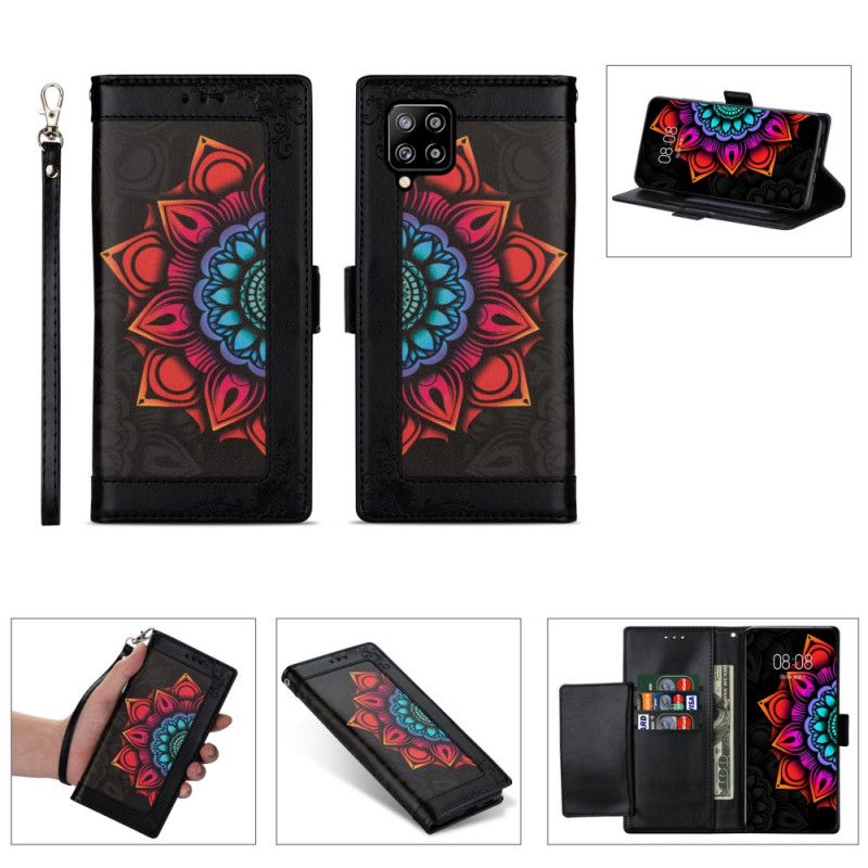 Flip Cover Samsung Galaxy A42 5G Sort Mandala Dekoration Med Rem