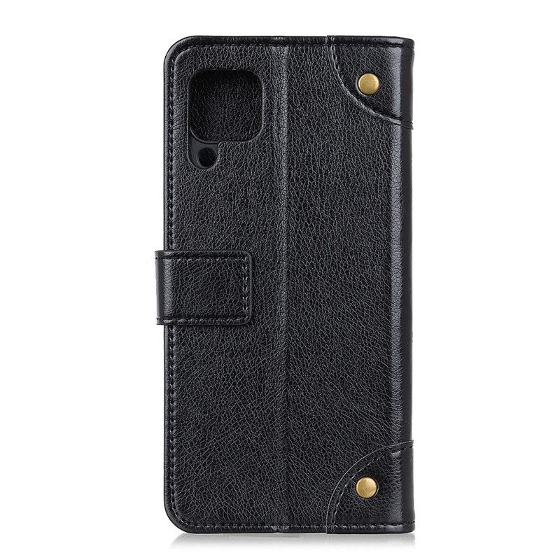 Læder Cover for Samsung Galaxy A42 5G Sort Split Nappalæder Nitter