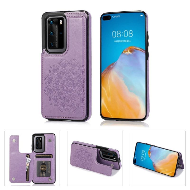 Cover Huawei P40 Pro Plus Grå Mandala Print Kortholder