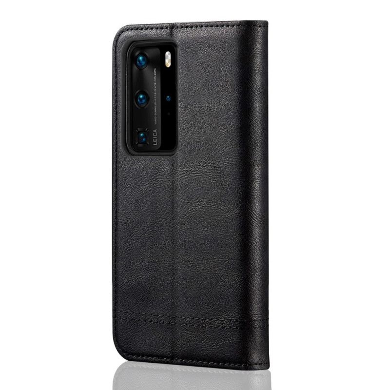 Læder Cover Huawei P40 Pro Plus Sort Søm I Lædereffekt