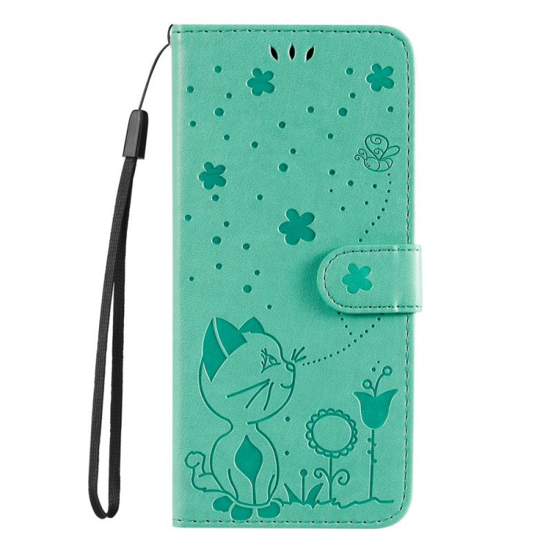 Læder Cover Huawei Nova 8i / Honor 50 Lite Telefon Etui Cat And Bee Thong