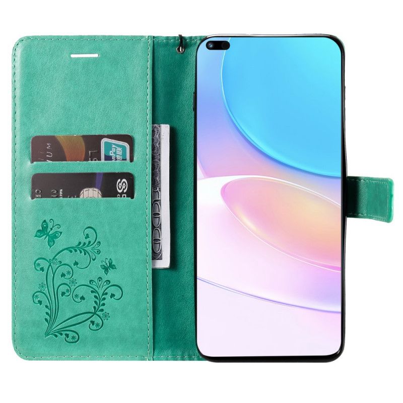 Læder Cover Huawei Nova 8i / Honor 50 Lite Telefon Etui Kæmpe Strammesommerfugle