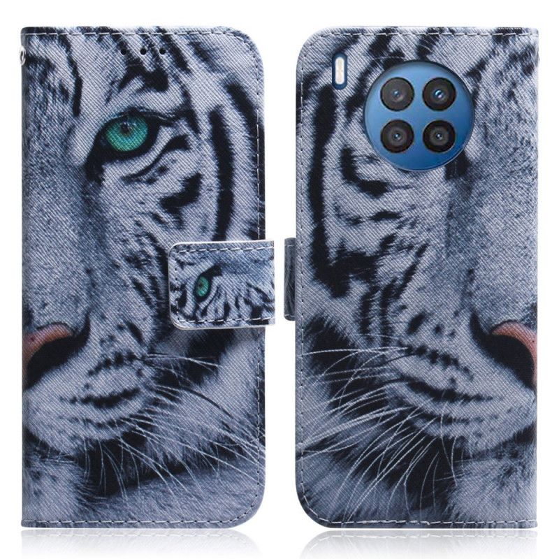 Læder Cover Huawei Nova 8i / Honor 50 Lite Telefon Etui White Tiger