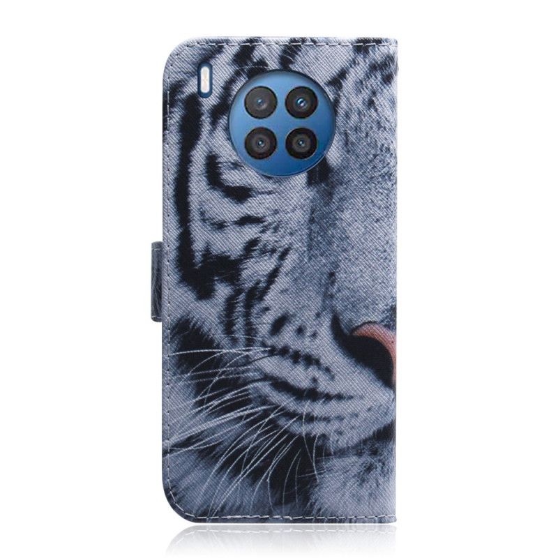 Læder Cover Huawei Nova 8i / Honor 50 Lite Telefon Etui White Tiger