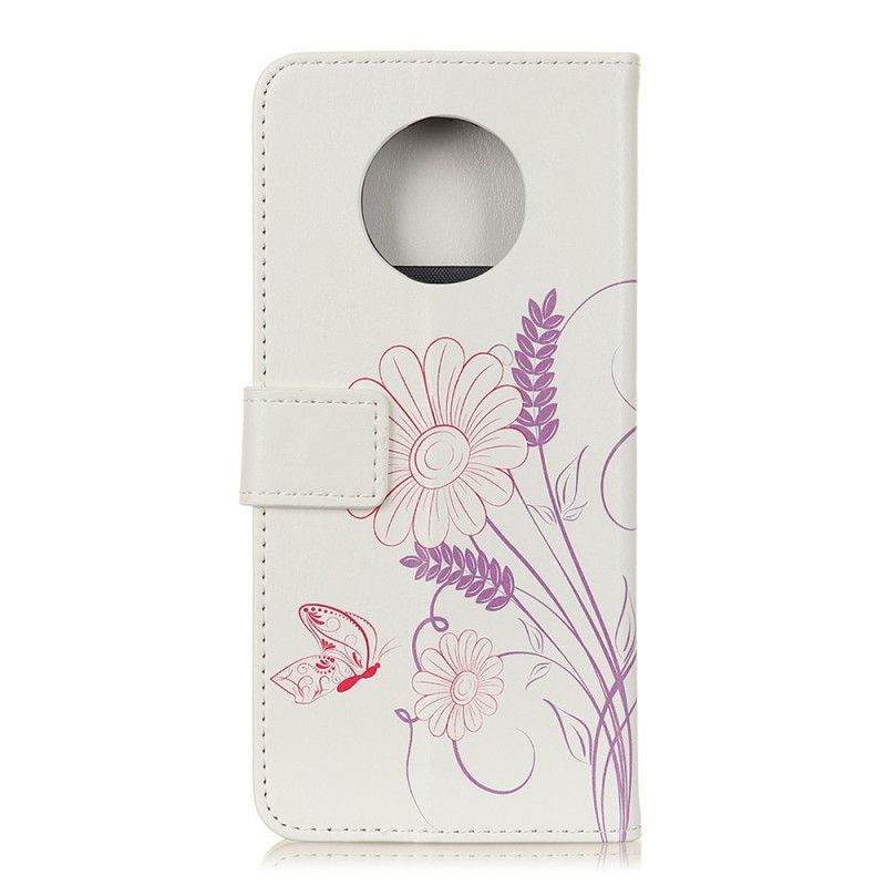 Flip Cover Læder Huawei Mate 40 Pro Tegning Af Sommerfugle Og Blomster