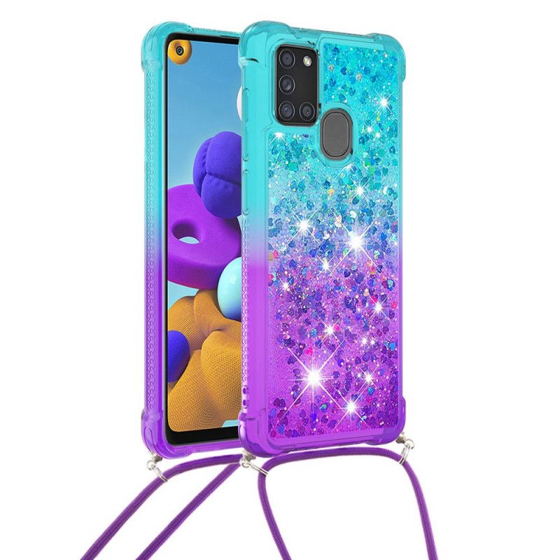 Cover Samsung Galaxy A21s Lyserød Mobilcover Silikone Glitter Og Ledning