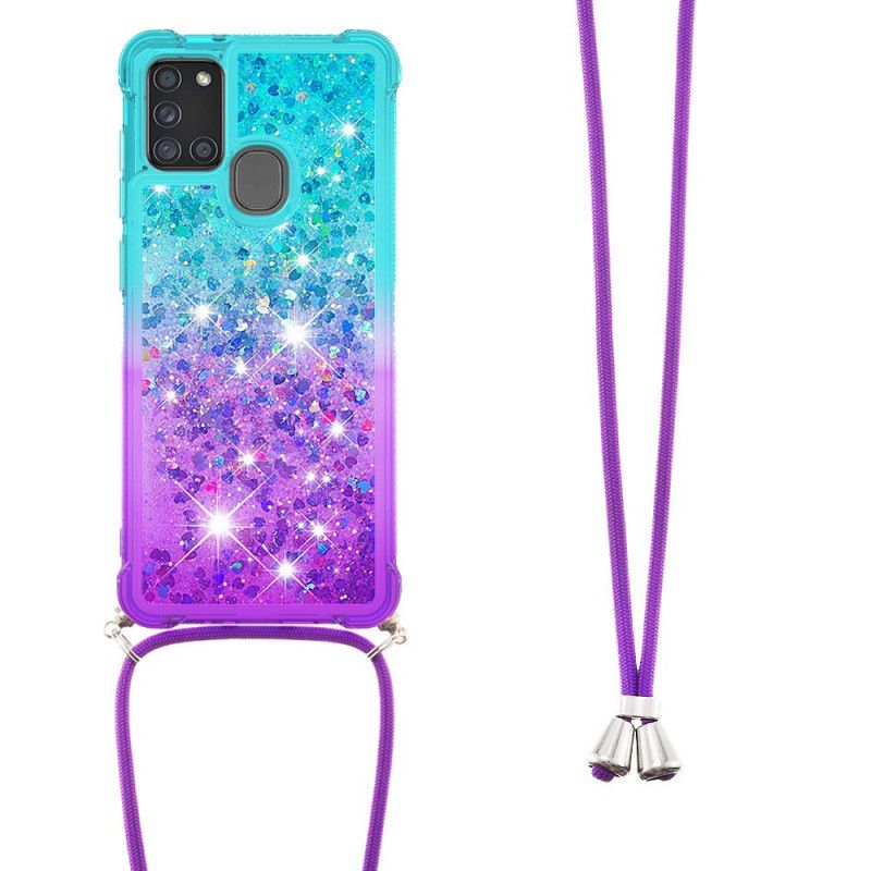 Cover Samsung Galaxy A21s Lyserød Mobilcover Silikone Glitter Og Ledning