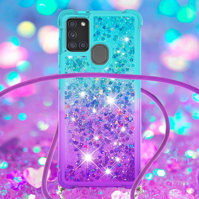 Cover Samsung Galaxy A21s Lyserød Mobilcover Silikone Glitter Og Ledning