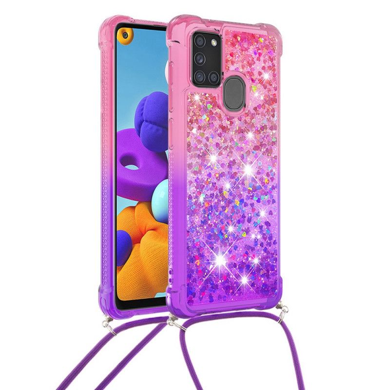 Cover Samsung Galaxy A21s Lyserød Mobilcover Silikone Glitter Og Ledning