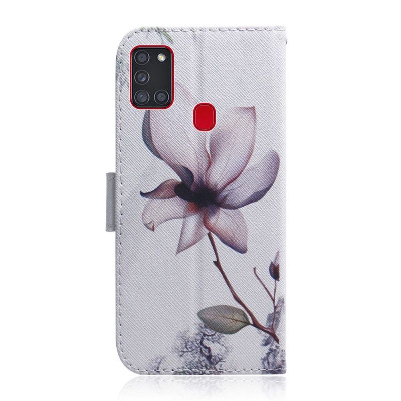 Flip Cover Læder for Samsung Galaxy A21s Gammel Rosenblomst