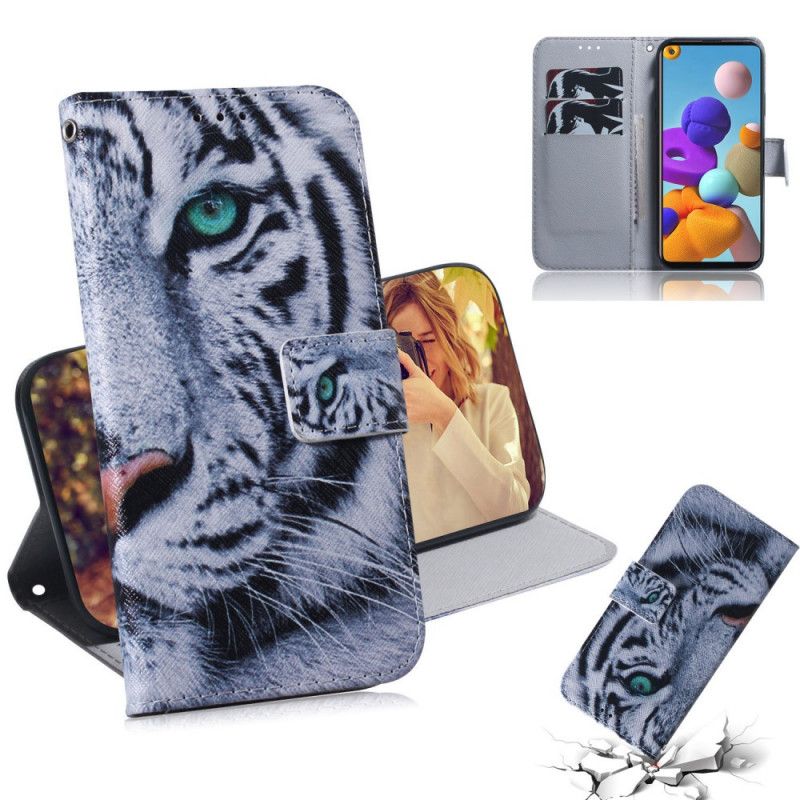 Flip Cover Læder for Samsung Galaxy A21s Tiger Ansigt