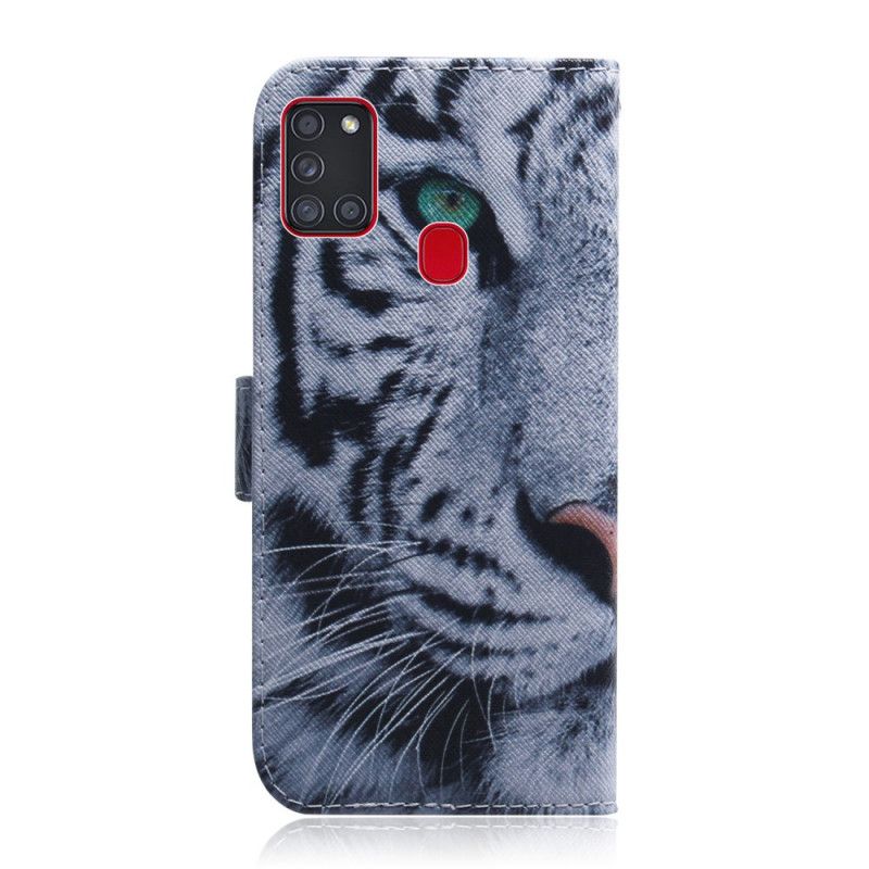 Flip Cover Læder for Samsung Galaxy A21s Tiger Ansigt