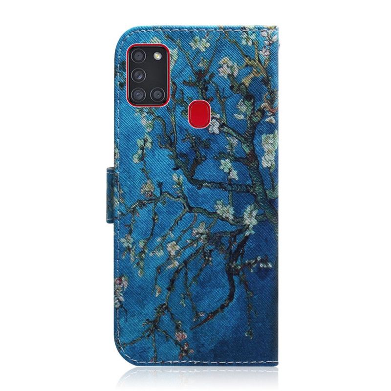 Flip Cover Læder Samsung Galaxy A21s Blomstrende Trægren