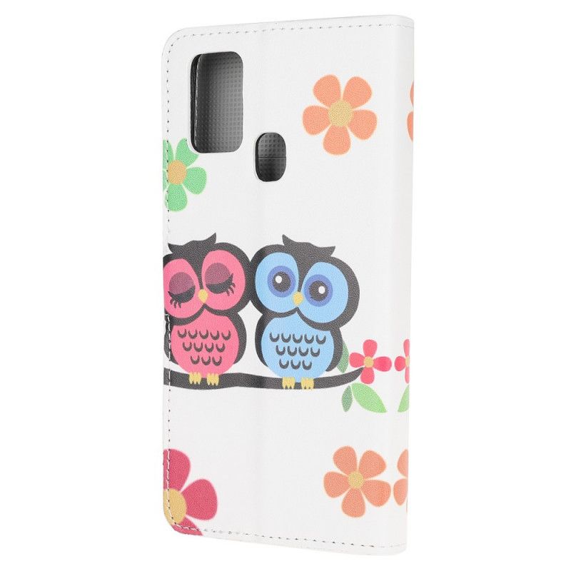 Flip Cover Læder Samsung Galaxy A21s Familie Af Ugler Original