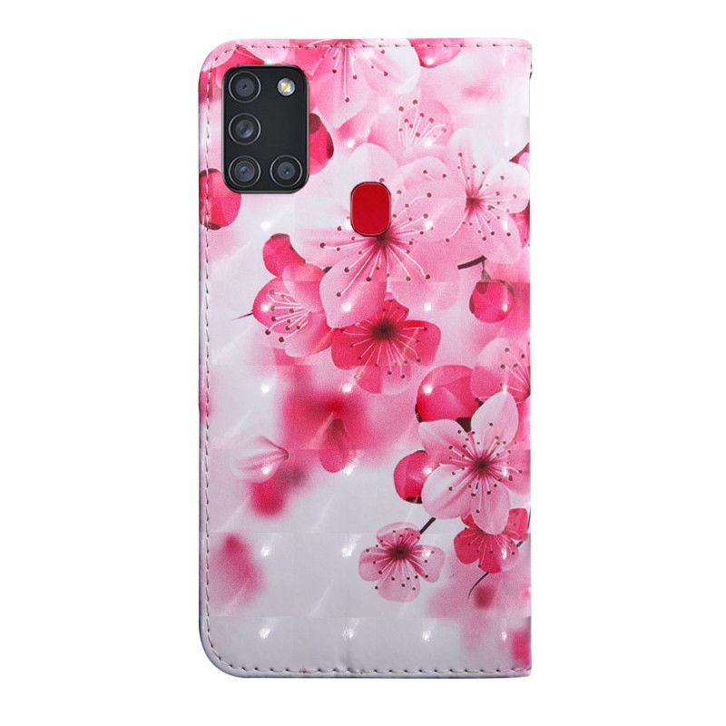 Flip Cover Læder Samsung Galaxy A21s Lyserøde Blomster