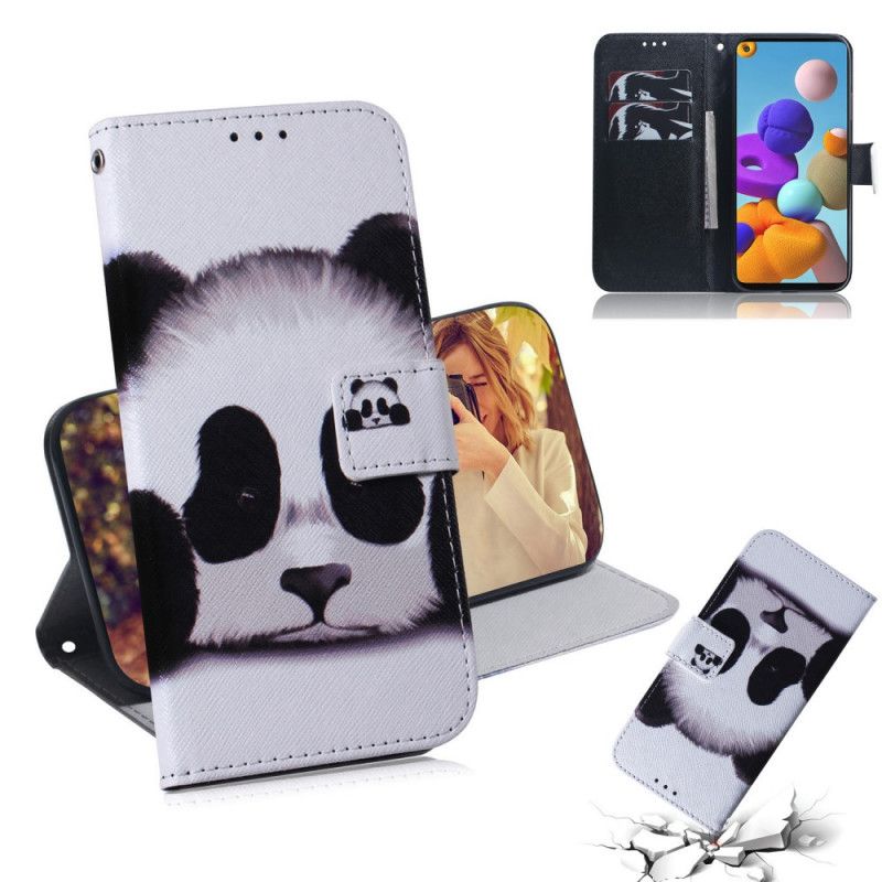 Flip Cover Læder Samsung Galaxy A21s Panda Ansigt Original