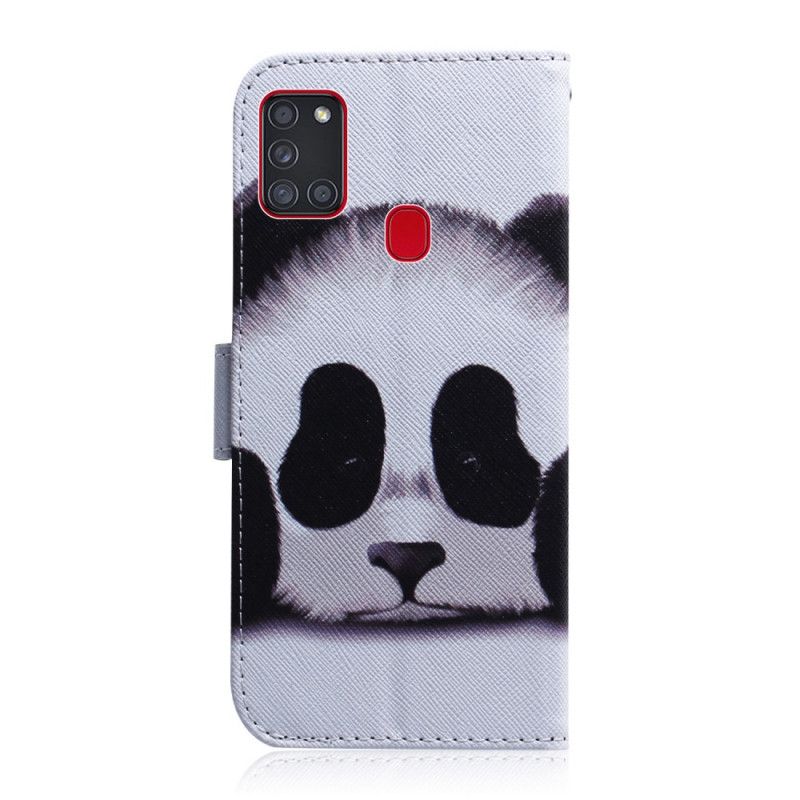 Flip Cover Læder Samsung Galaxy A21s Panda Ansigt Original