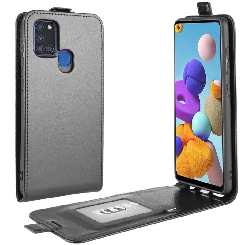 Flip Cover Læder Samsung Galaxy A21s Sort Foldning Af Lædereffekt Original