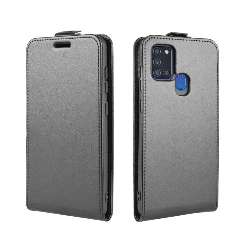 Flip Cover Læder Samsung Galaxy A21s Sort Foldning Af Lædereffekt Original