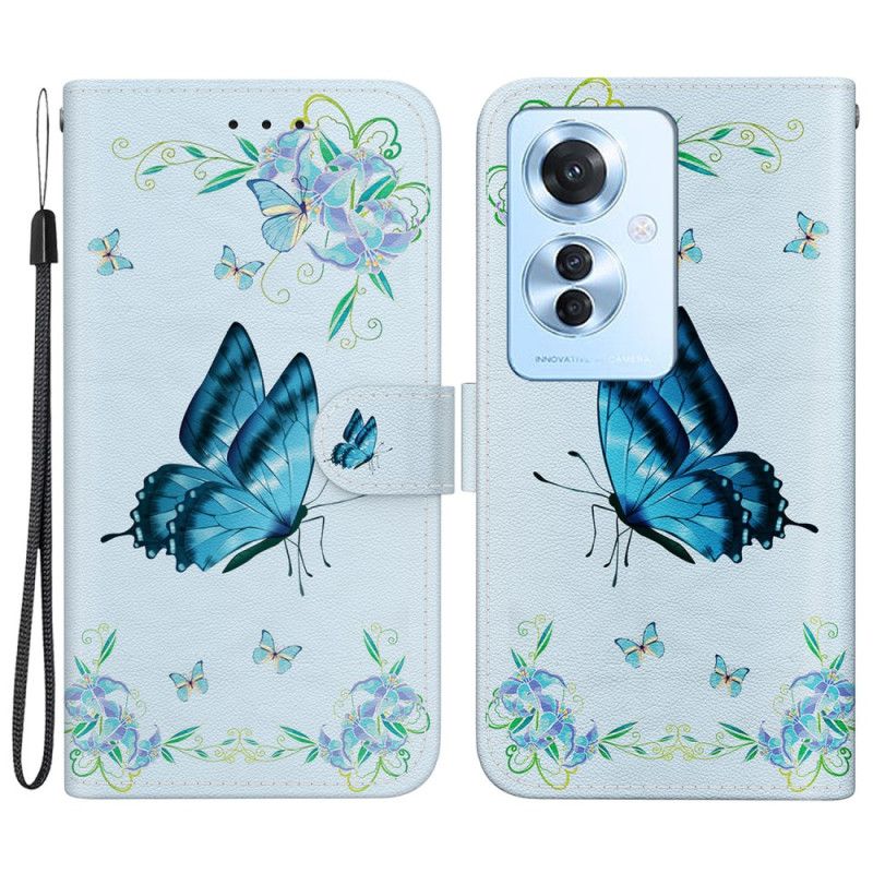 Flip Cover Oppo Reno 11f 5g Blå Sommerfugle Og Blomster