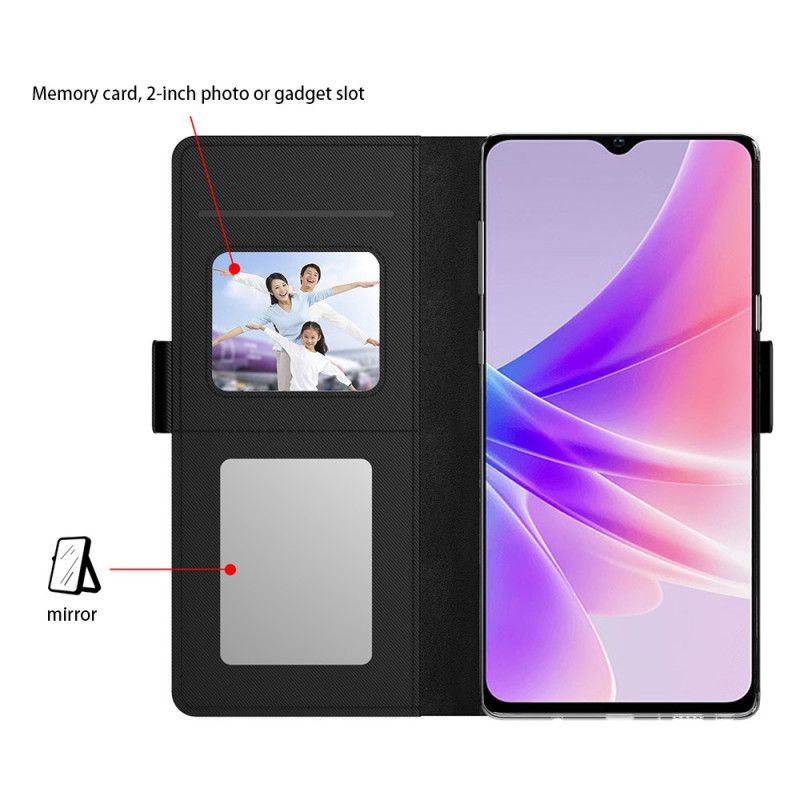 Læder Cover Oppo Reno 11f 5g Telefon Etui Spejl Og Kortholder