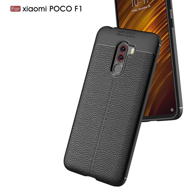 Cover Xiaomi Pocophone F1 Sort Dobbeltlinjeret Lychee-Lædereffekt Original