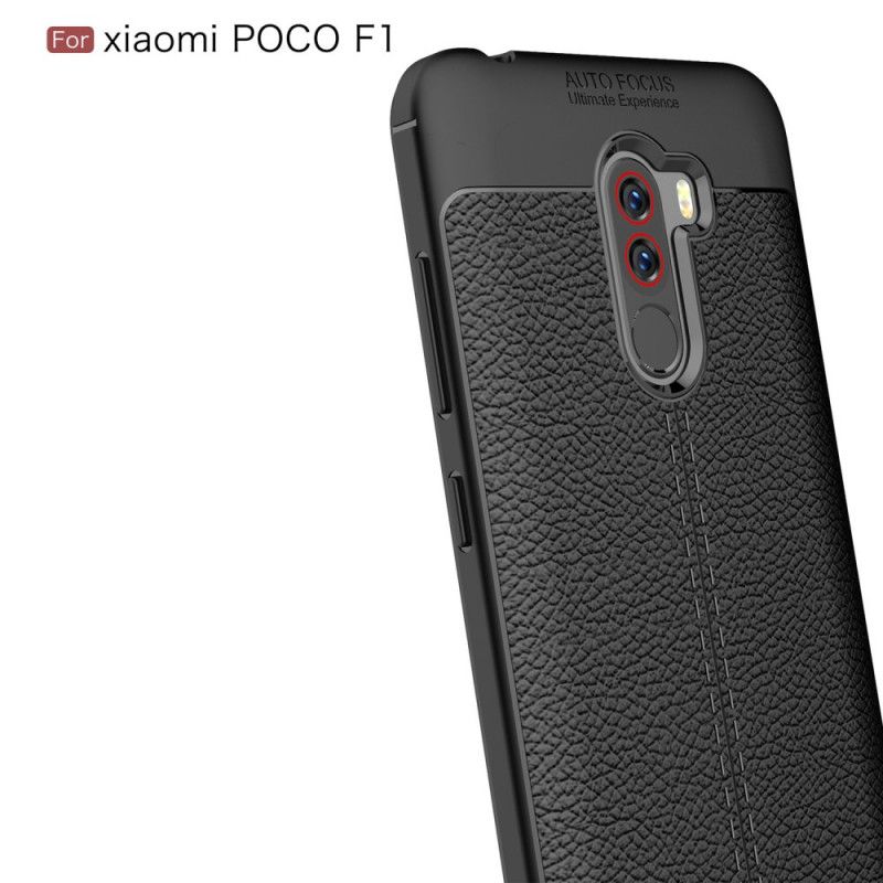 Cover Xiaomi Pocophone F1 Sort Dobbeltlinjeret Lychee-Lædereffekt Original