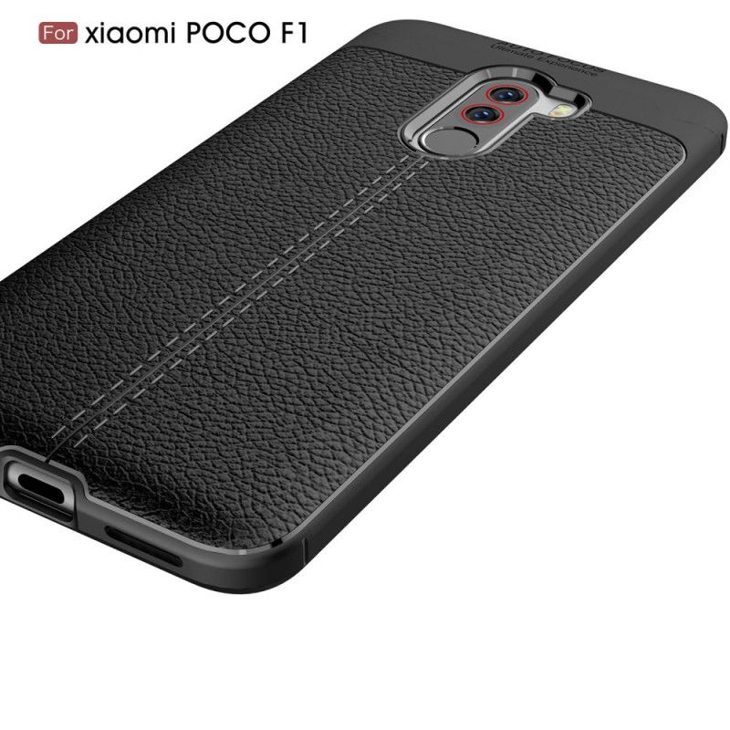 Cover Xiaomi Pocophone F1 Sort Dobbeltlinjeret Lychee-Lædereffekt Original