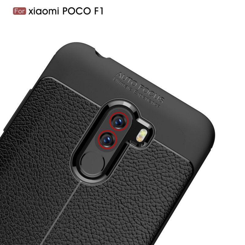 Cover Xiaomi Pocophone F1 Sort Dobbeltlinjeret Lychee-Lædereffekt Original