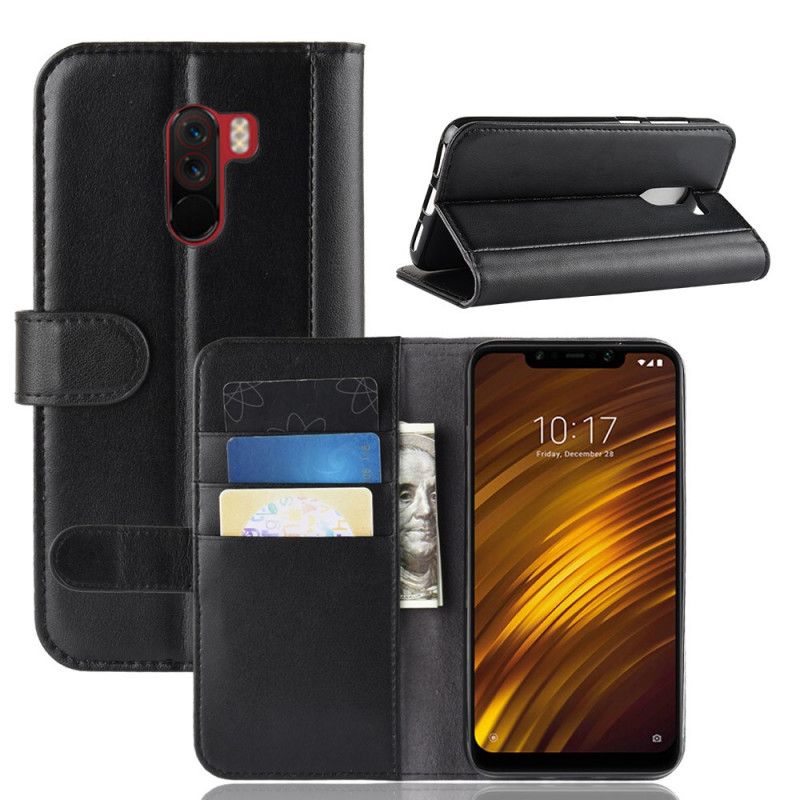 Flip Cover Læder for Xiaomi Pocophone F1 Sort Delt Læder