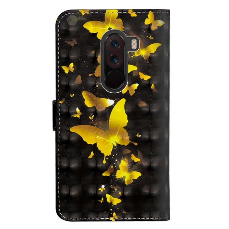 Flip Cover Læder Xiaomi Pocophone F1 Gule Sommerfugle