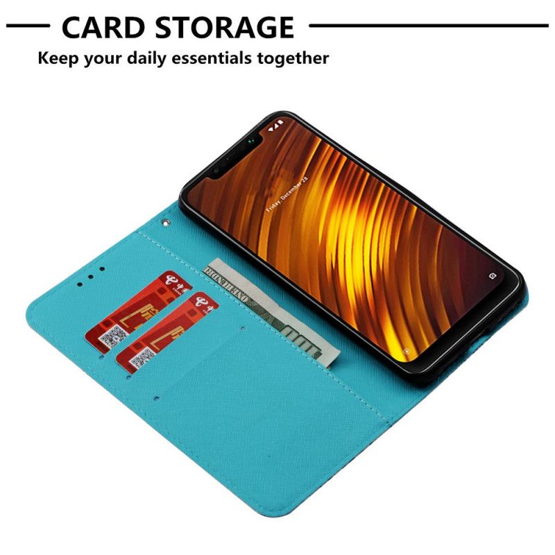 Flip Cover Læder Xiaomi Pocophone F1 Gyldne Sommerfugle Beskyttelse