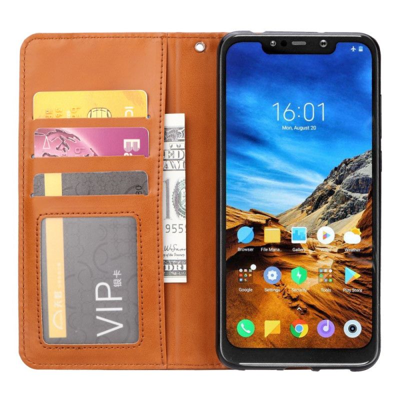 Læder Cover for Xiaomi Pocophone F1 Sort Kortholder I Kunstlæder