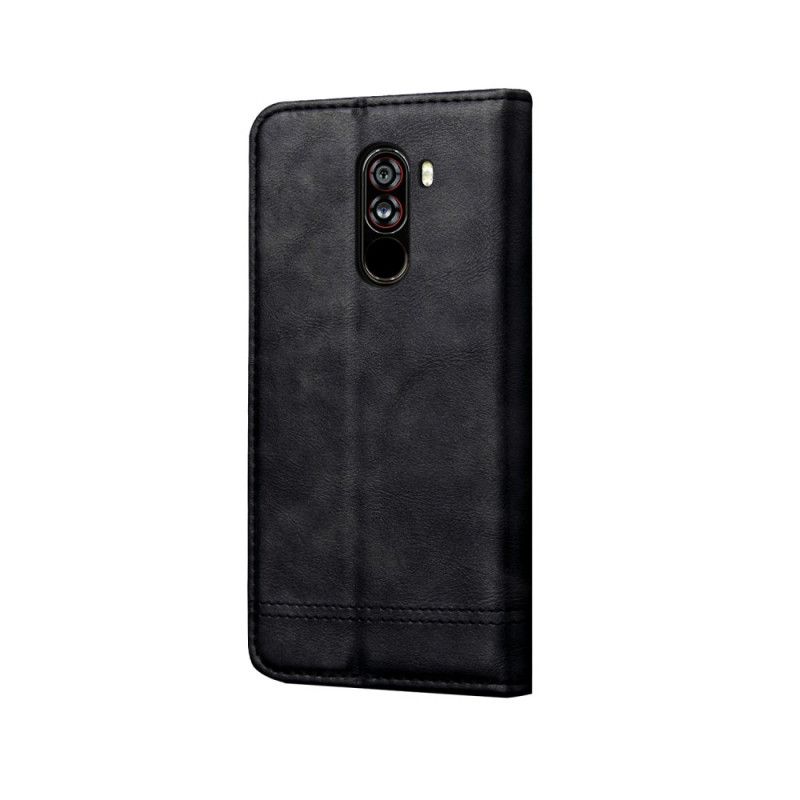 Læder Cover Xiaomi Pocophone F1 Sort Syet Lædereffekt