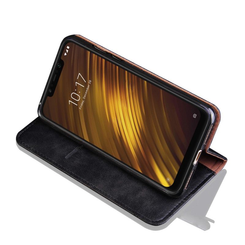 Læder Cover Xiaomi Pocophone F1 Sort Syet Lædereffekt