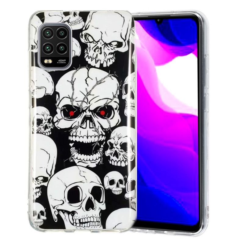 Cover Xiaomi Mi 10 Lite Mobilcover Opmærksomhed Fluorescerende Kranier