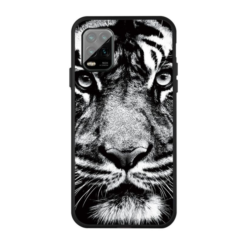 Cover Xiaomi Mi 10 Lite Mobilcover Sort Og Hvid Tiger