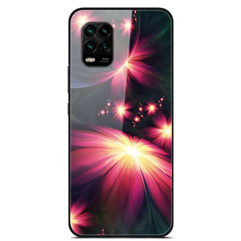 Cover Xiaomi Mi 10 Lite Mørkeblå Fancy Blomster I Hærdet Glas Original