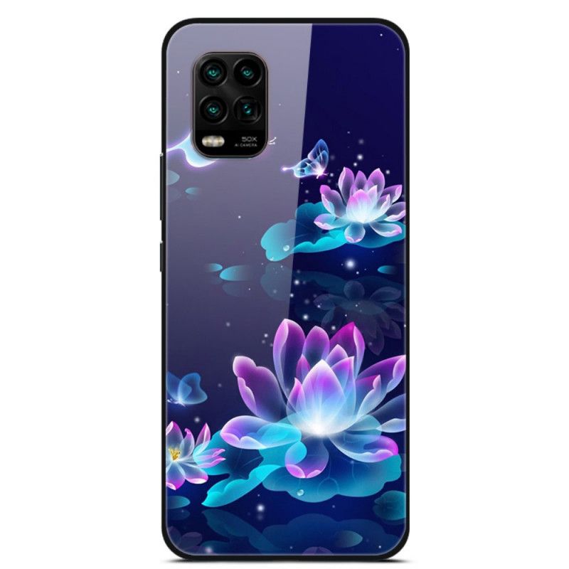 Cover Xiaomi Mi 10 Lite Mørkeblå Fancy Blomster I Hærdet Glas Original