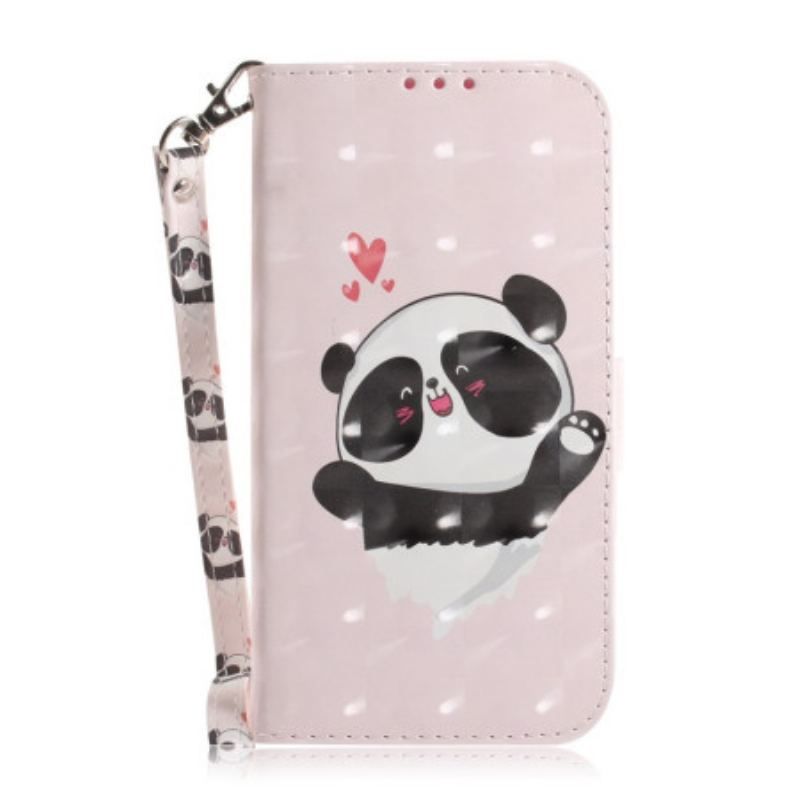 Flip Cover iPhone 14 Plus Med Snor Strappy Panda