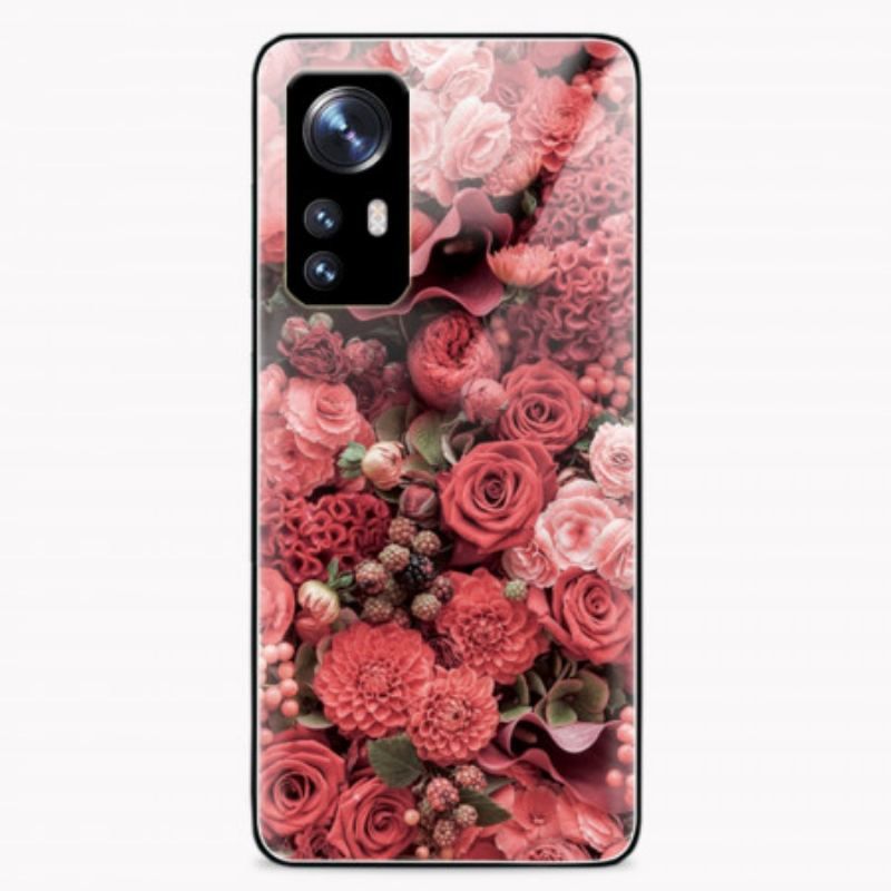 Cover Xiaomi 12 / 12X Rose Blomster Hærdet Glas