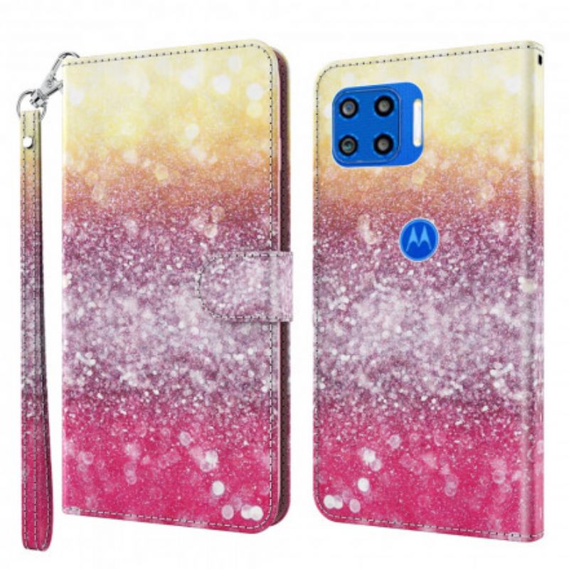 Flip Cover Moto G 5g Plus Magenta Glitter Gradient