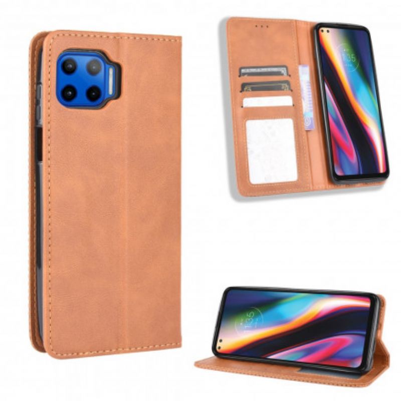 Læder Cover Moto G 5g Plus Telefon Etui Stiliseret Vintage Lædereffekt