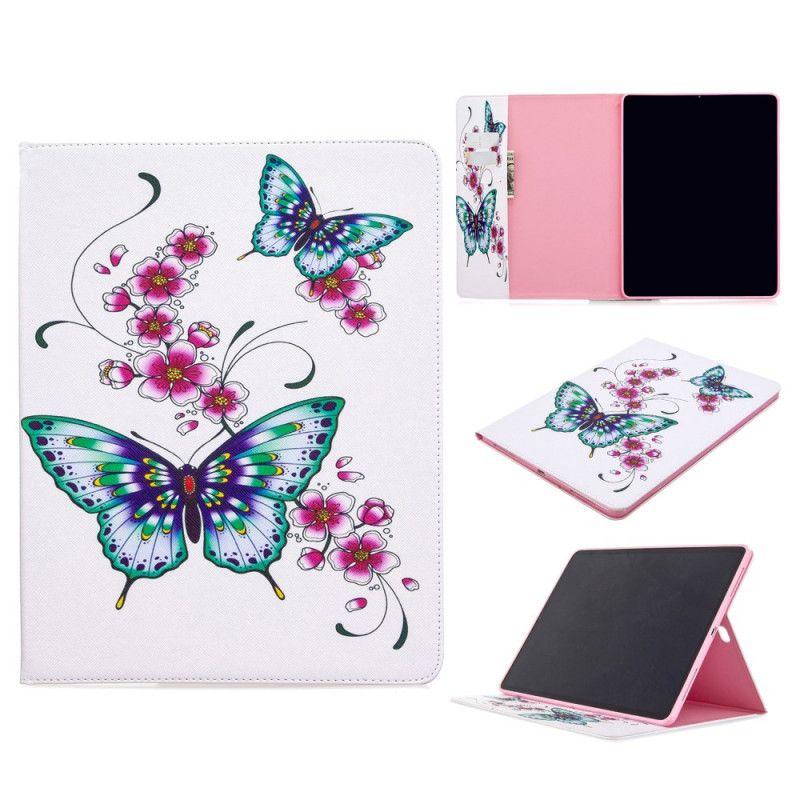 Flip Cover Læder iPad Pro 12.9" (2018) (2020) Lyserød Sommerfugletrykmønster Original